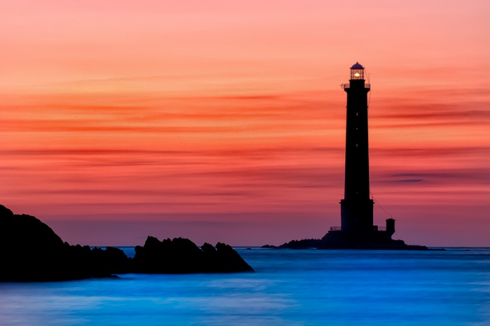 Lighthouse at Cap de la Hague during sunset