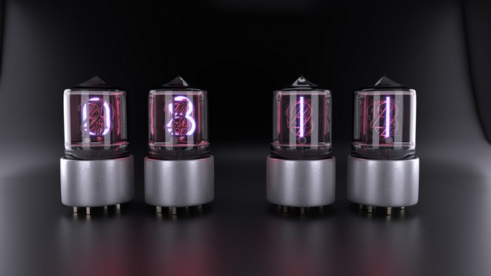 Four Nixie Tubes Displaying Numbers
