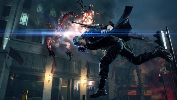Nero fighting a demon in Devil May Cry 5