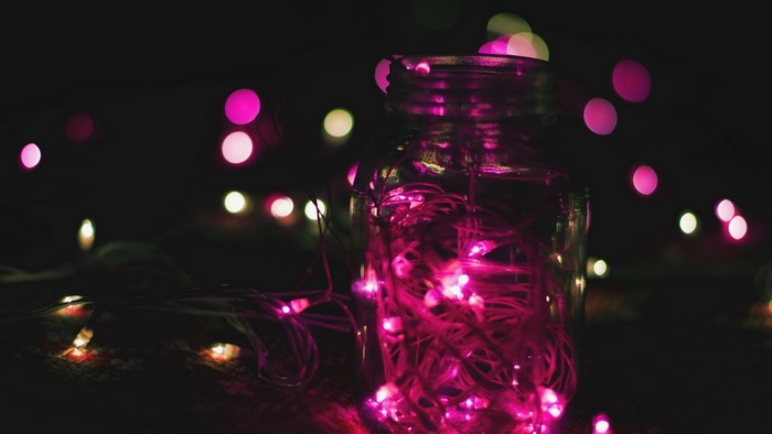 Jar with pink fairy lights