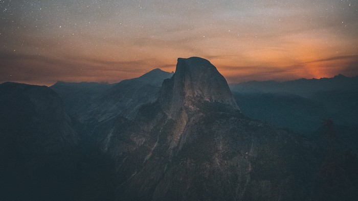 Half Dome in Yosemite Valley at Dusk