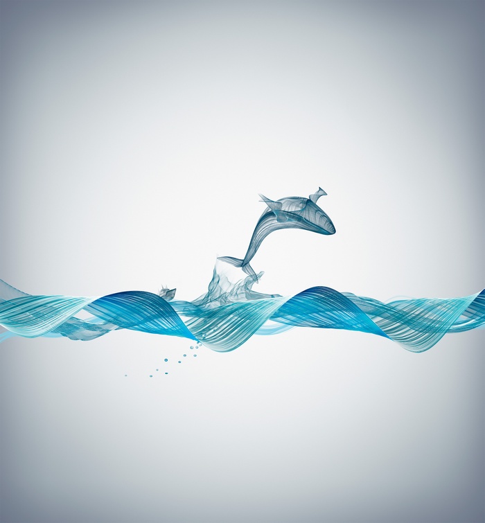 Abstract dolphin jumping over waves