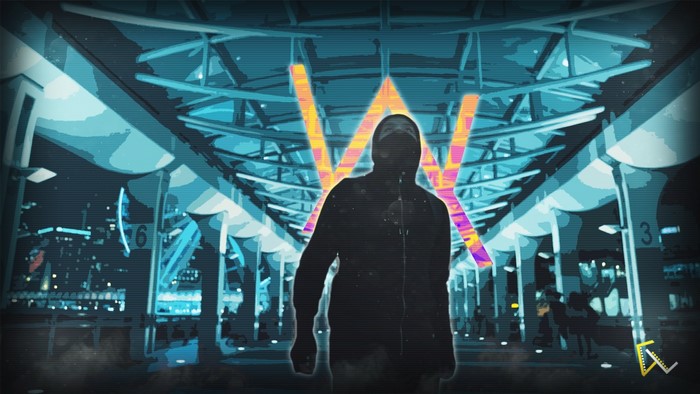 Alan Walker in front of a large 'W' logo