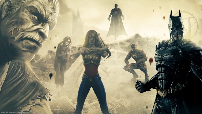 Injustice: Gods Among Us characters in a desolate landscape