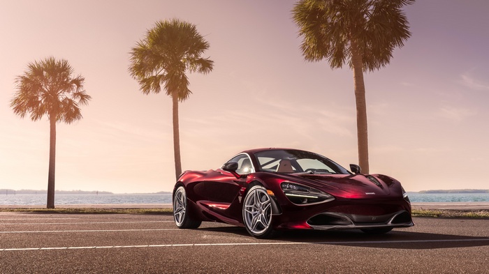 McLaren 720S MSO by the ocean with palm trees