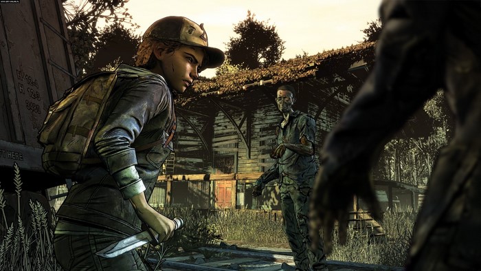 Clementine from The Walking Dead: The Final Season with a zombie