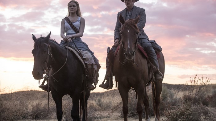 Dolores and William on horseback in Westworld