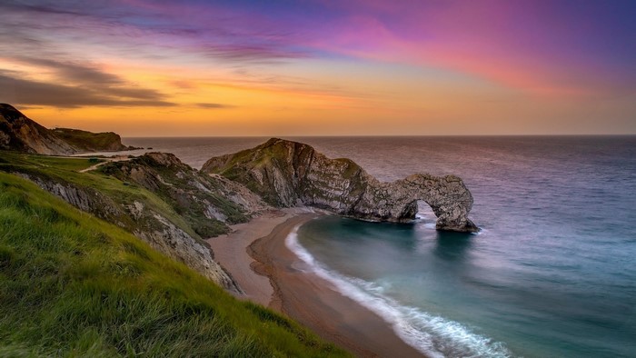 Durdle Door rock arch at sunset