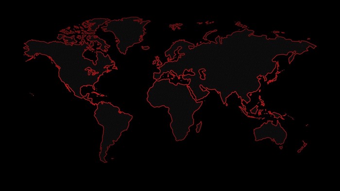 Black world map with red outline