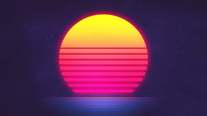 Retro Sunset with Stars and Water