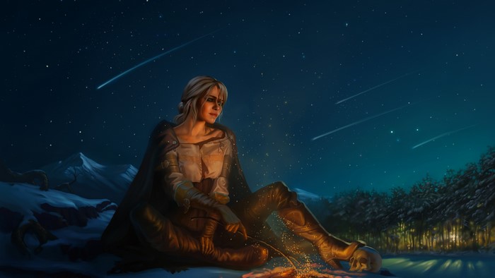 Ciri from The Witcher 3 Wild Hunt under the stars