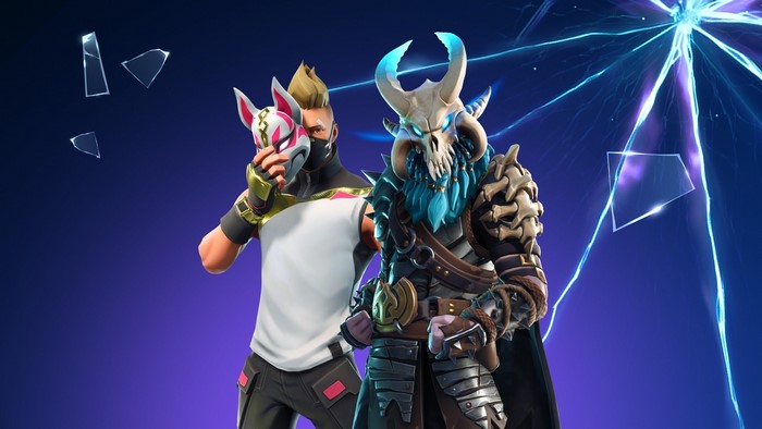 Fortnite characters Drift and Skull Trooper with lightning