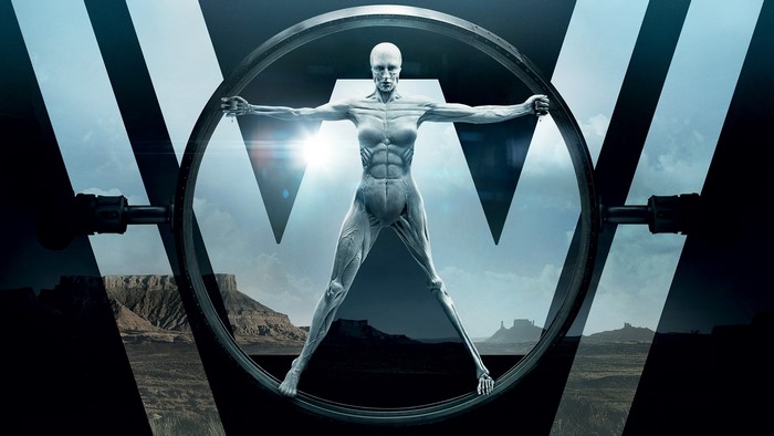 Westworld android in a ring with desert landscape