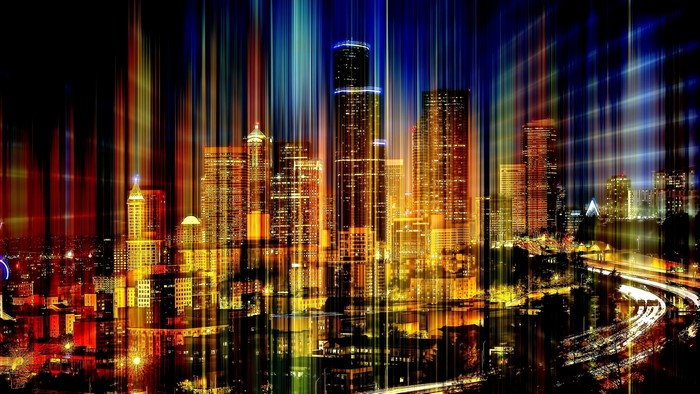 Cityscape at Night with Light Streaks