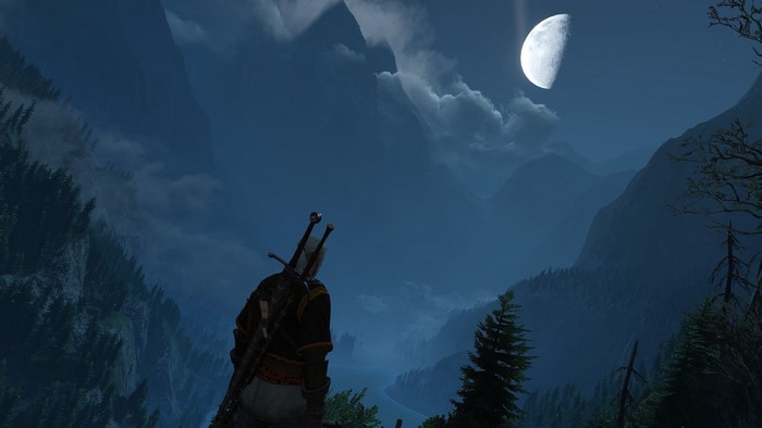 Geralt of Rivia from The Witcher 3 under the moon