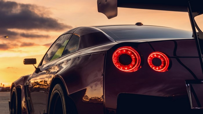 Nissan GT R Rear View at Sunset