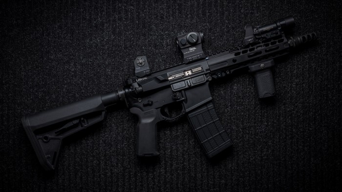 AR-15 rifle with accessories