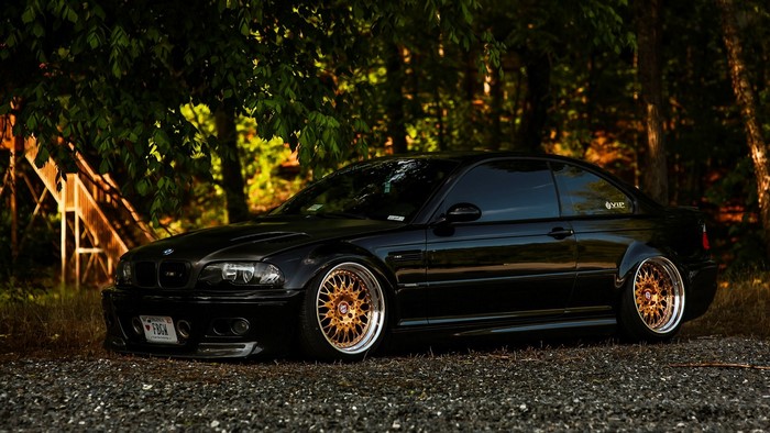 Black BMW M3 E46 with gold rims