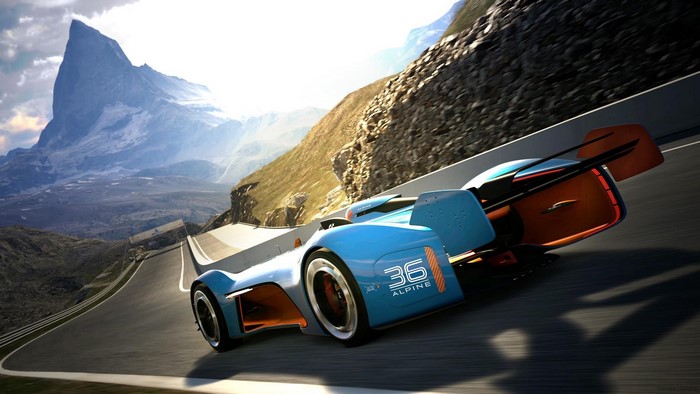 Alpine race car on a mountain road, Gran Turismo 6