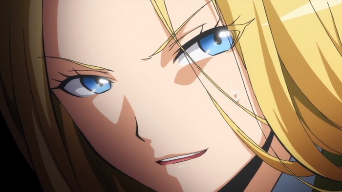Woman with blonde hair and blue eyes