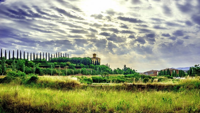 4K Nature Landscape with Building and Clouds