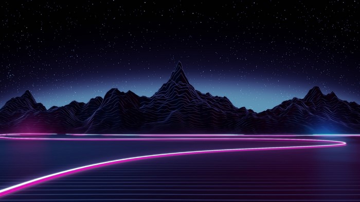 Neon Mountains Under Starry Night Sky