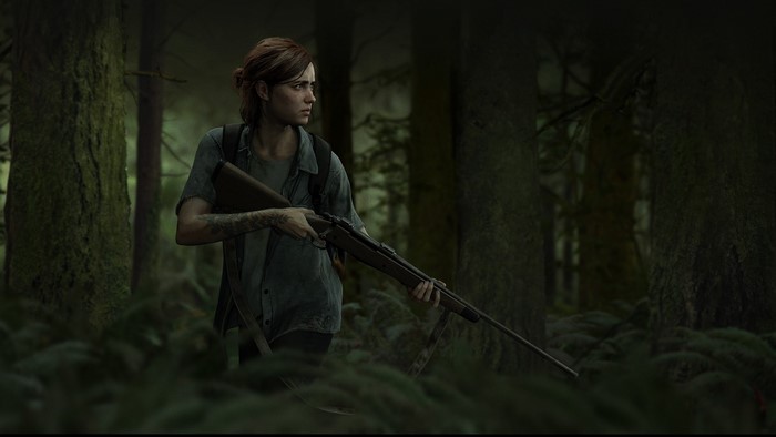 Ellie from The Last of Us Part II in forest