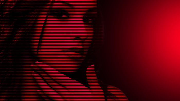 Woman with red horizontal lines effect