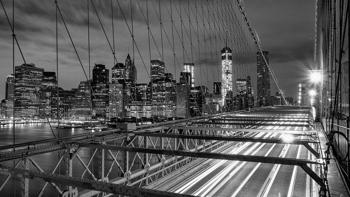 Brooklyn Bridge at Night with New York City Skyline