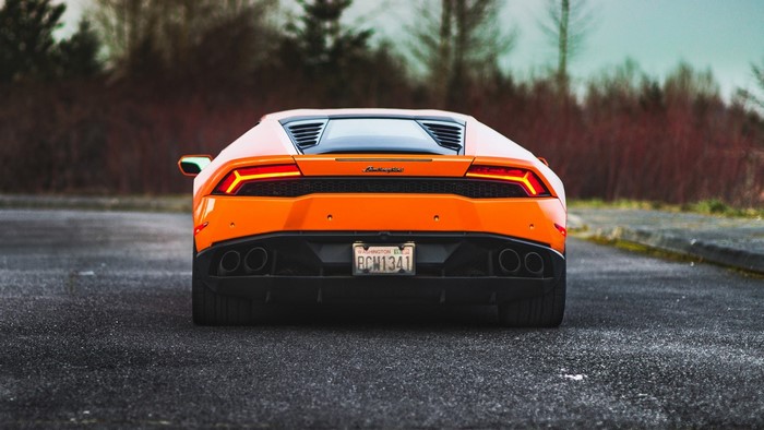 Orange Lamborghini Huracan rear view