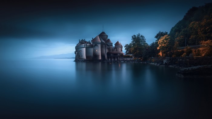 Chillon Castle on Lake Geneva at Dusk