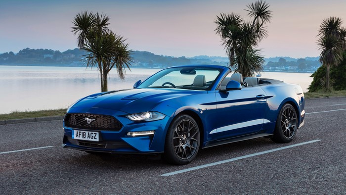 Blue Ford Mustang Convertible by the Water