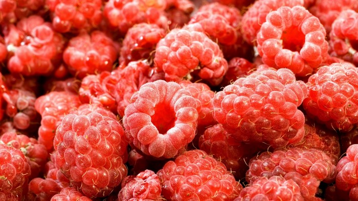 Close-up of fresh red raspberries