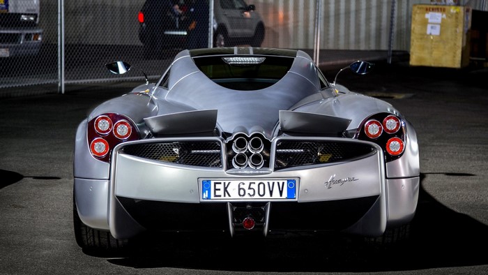Pagani Huayra rear view with quad exhaust