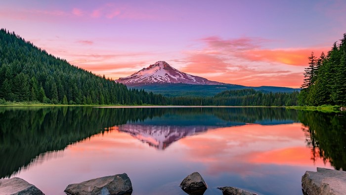 Mount Hood reflected in Trillium Lake, Oregon, USA
