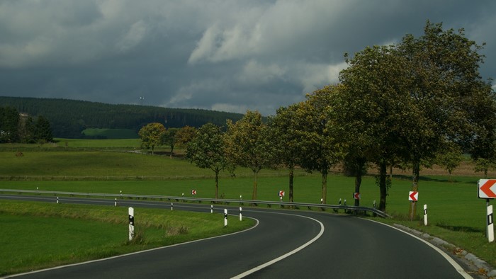 4K Road with Trees and Fields