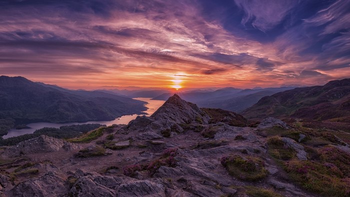Sunset over Trossachs National Park, Scotland