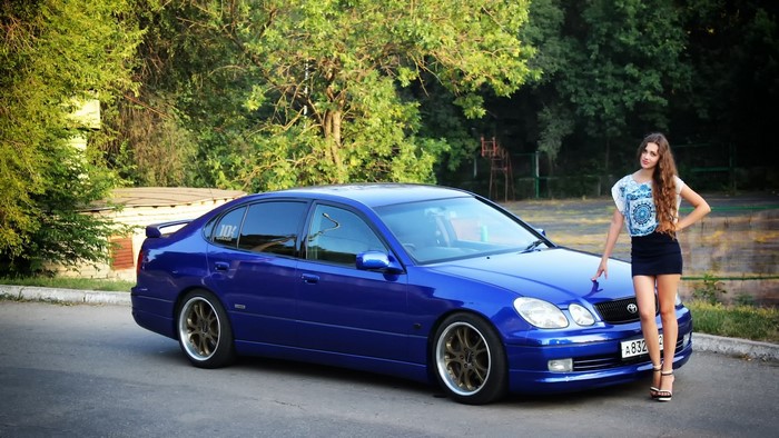 Girl and blue Lexus GS
