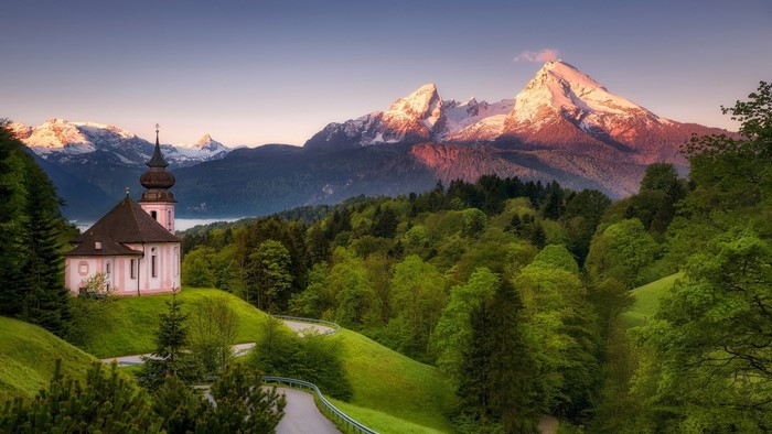Church in the Alps at Sunrise