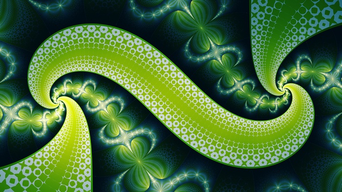 Green fractal spiral with floral patterns