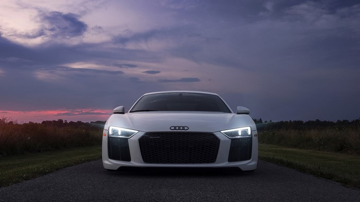 White Audi R8 on a Road at Dusk
