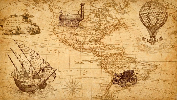 Steampunk Travel on an Old World Map