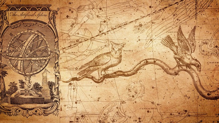 4K Celestial Map with Armillary Sphere and Constellations