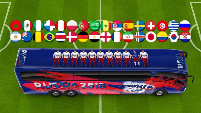 4K 2018 FIFA World Cup Bus with Flags