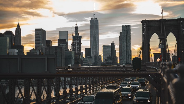 Brooklyn Bridge and Manhattan Skyline at Sunset