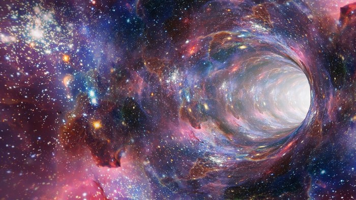 Cosmic wormhole with stars and nebulae