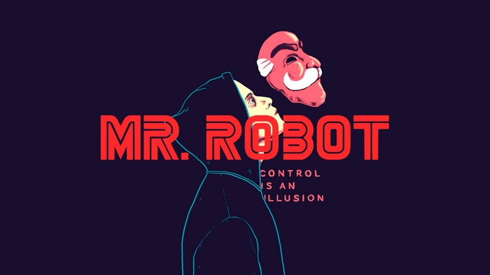 Mr. Robot title card with mask and character