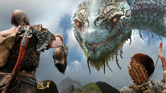 Kratos and Atreus confront Jörmungandr in God of War 4K