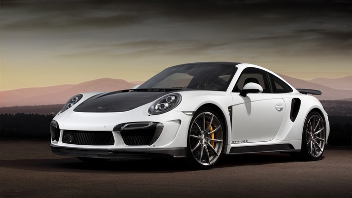 White Porsche Stinger with Carbon Fiber Hood