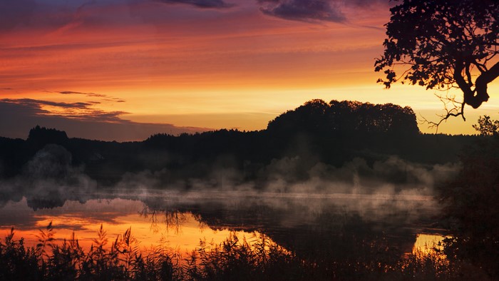 4K Morning Mist Over Lake at Sunrise